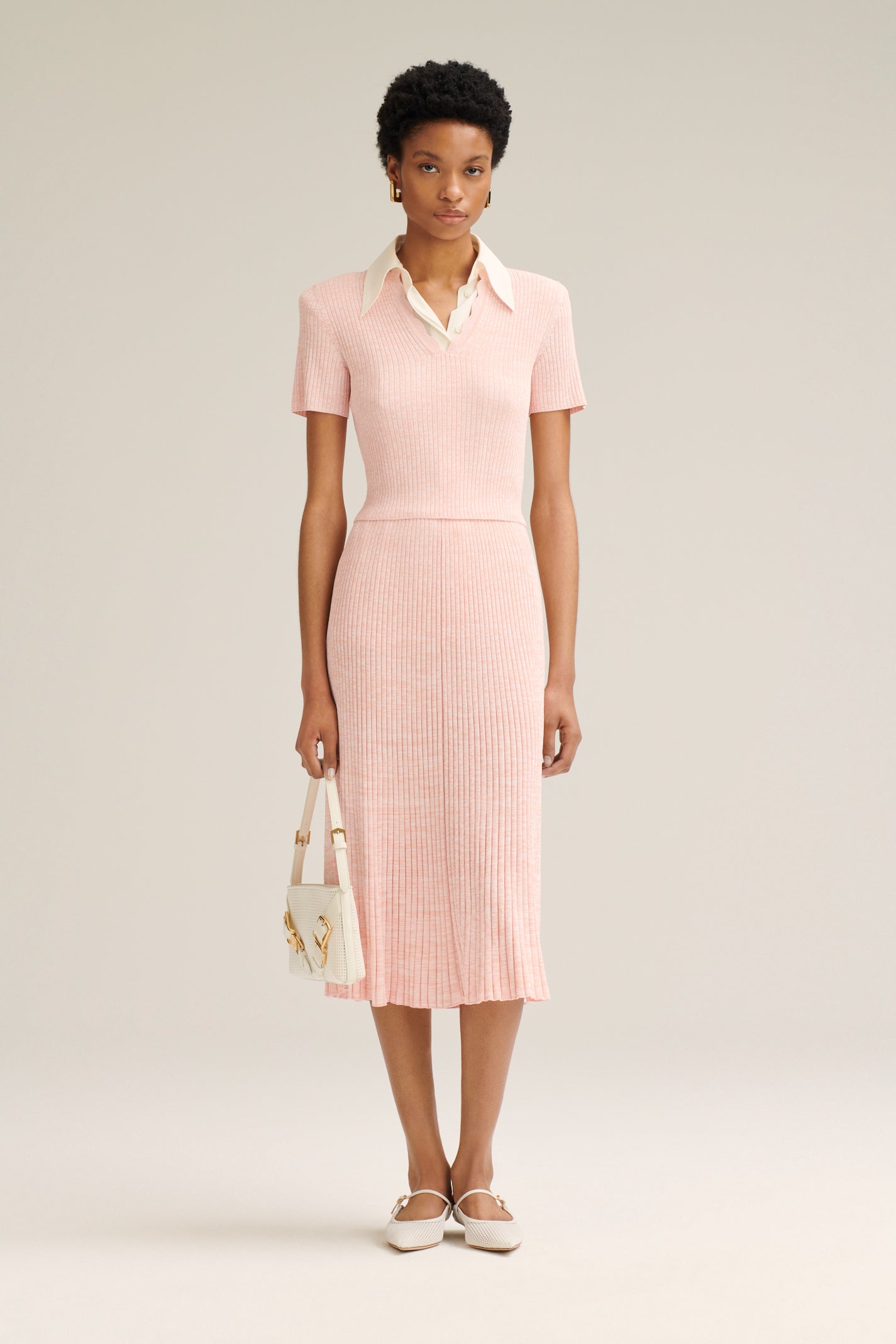 PLEATED RIB MARLE SHIRT - APRICOT.WHITE