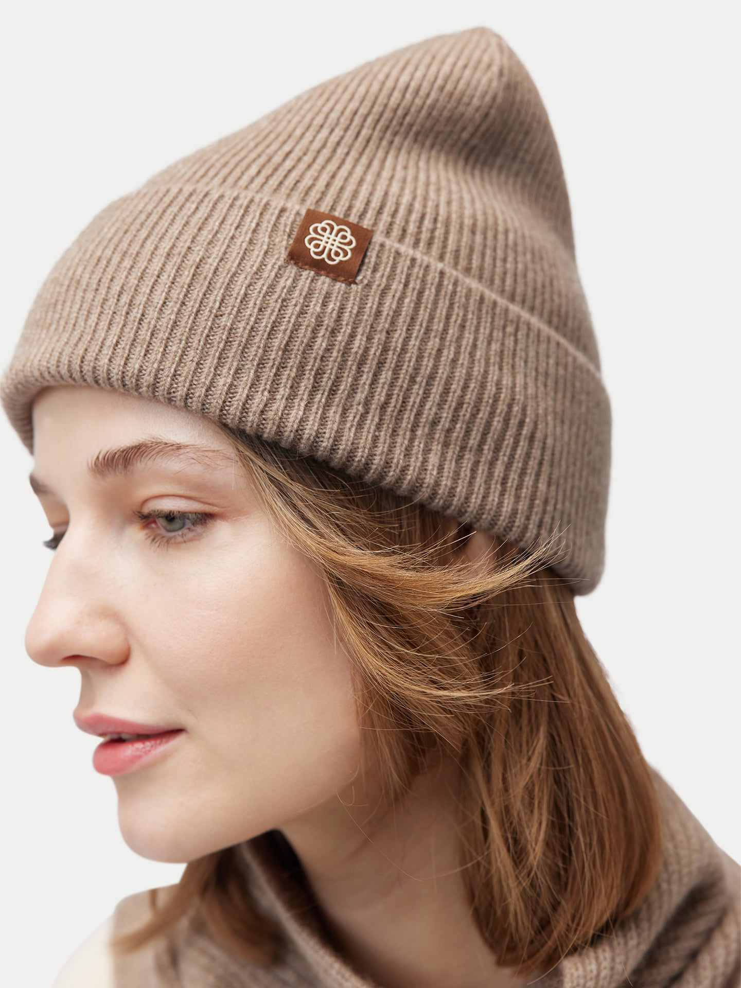 Unisex Organic Cashmere Rib Knit Beanie Taupe | GOBI Cashmere