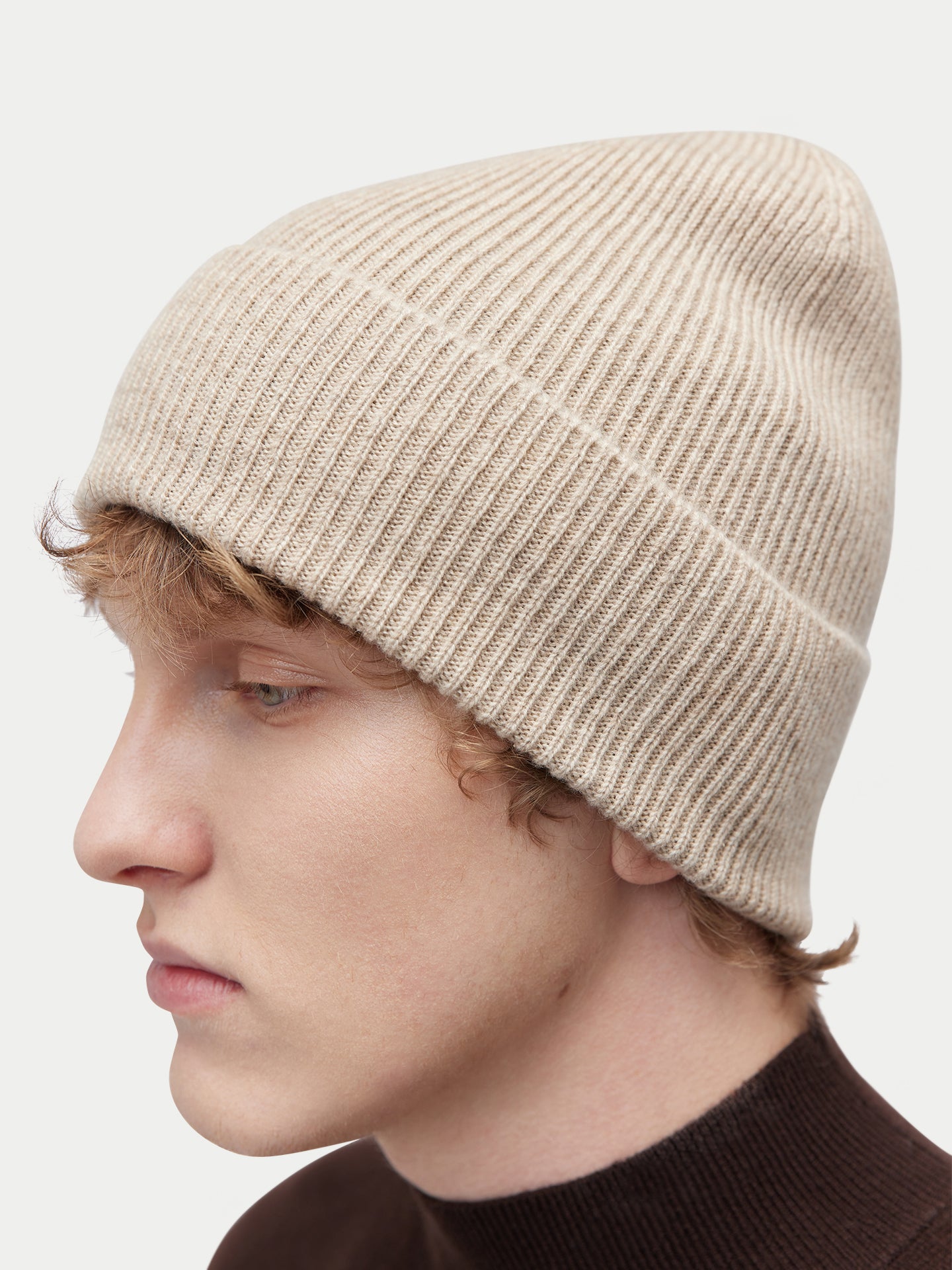 Unisex Organic Cashmere Rib Knit Beanie Warm Grey | GOBI Cashmere