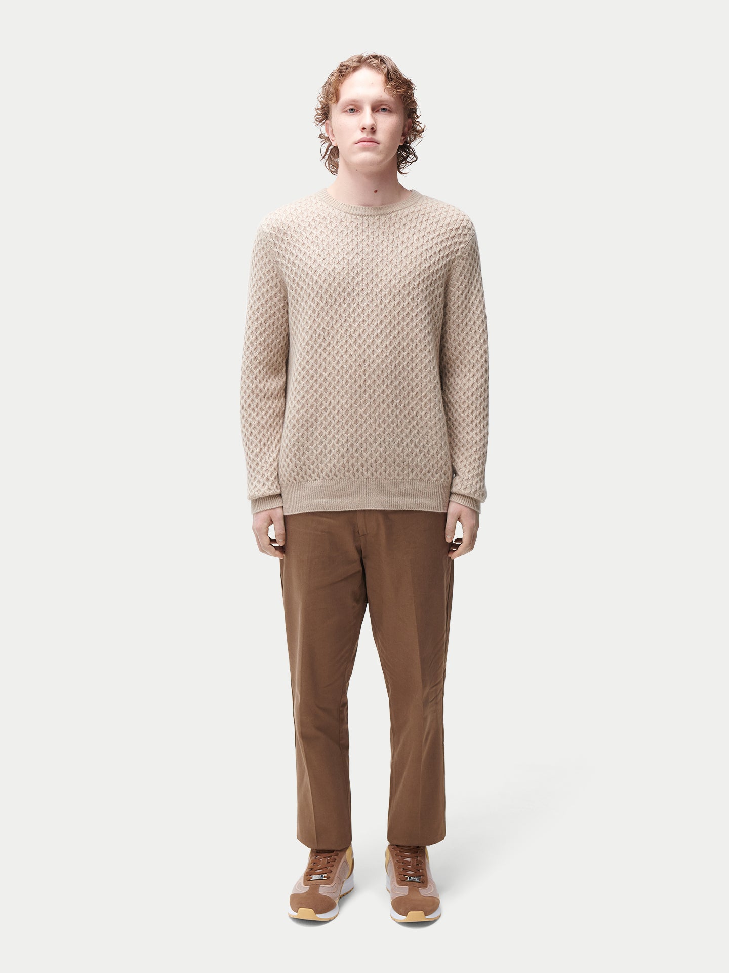 Men's Organic Textured Knit Cashmere Sweater Warm Grey | GOBI Cashmere