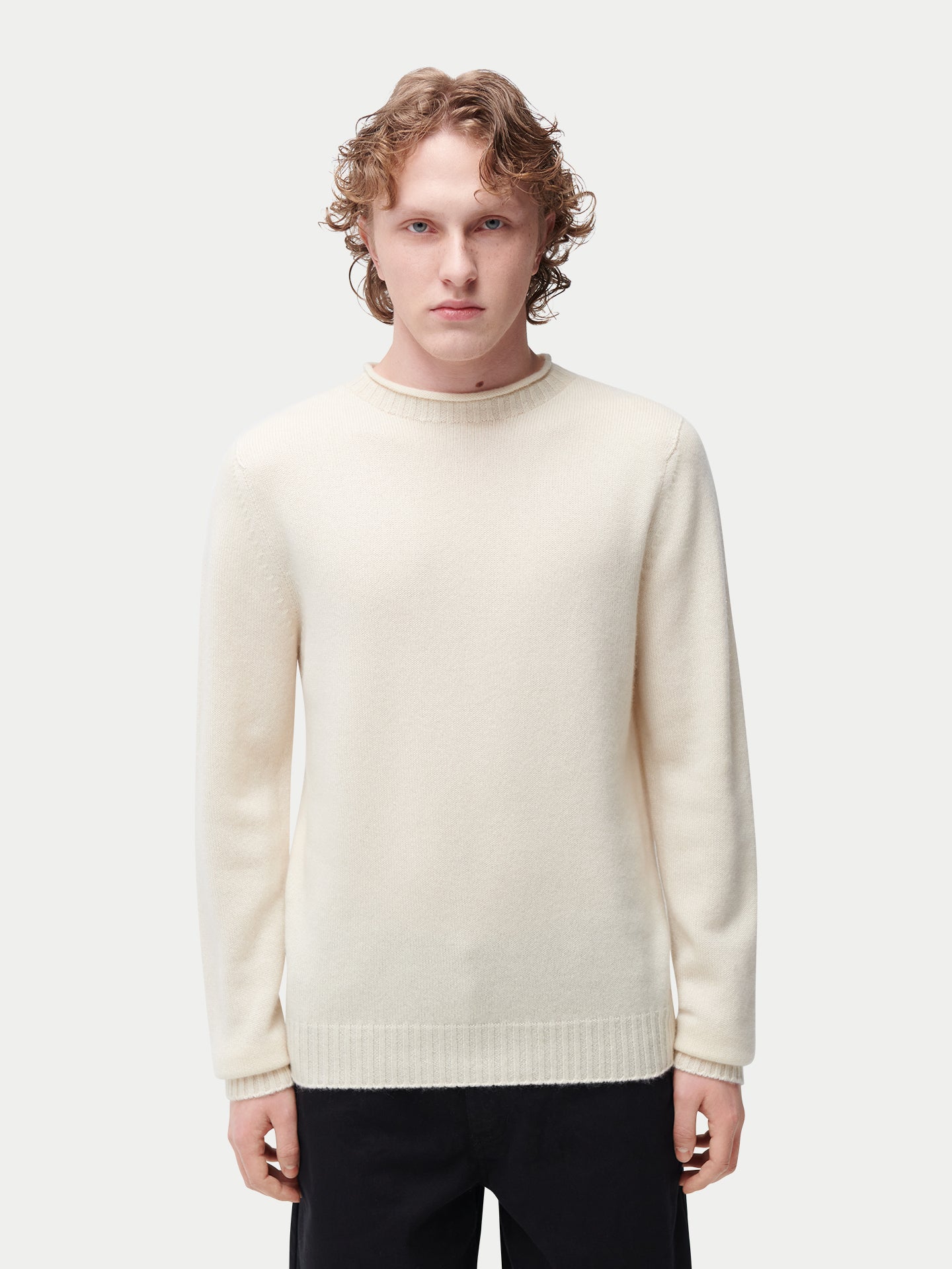Men's Organic Folded Collar Cashmere Sweater Off White | GOBI Cashmere