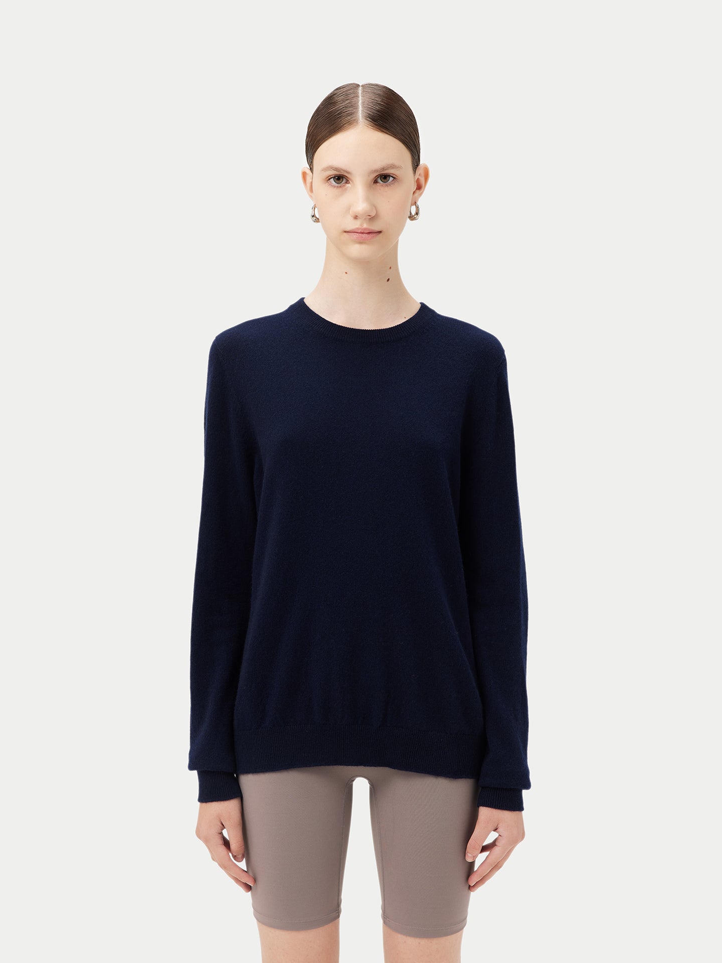 Women's Cashmere Basic Crew Neck Sweater Navy - Gobi Cashmere
