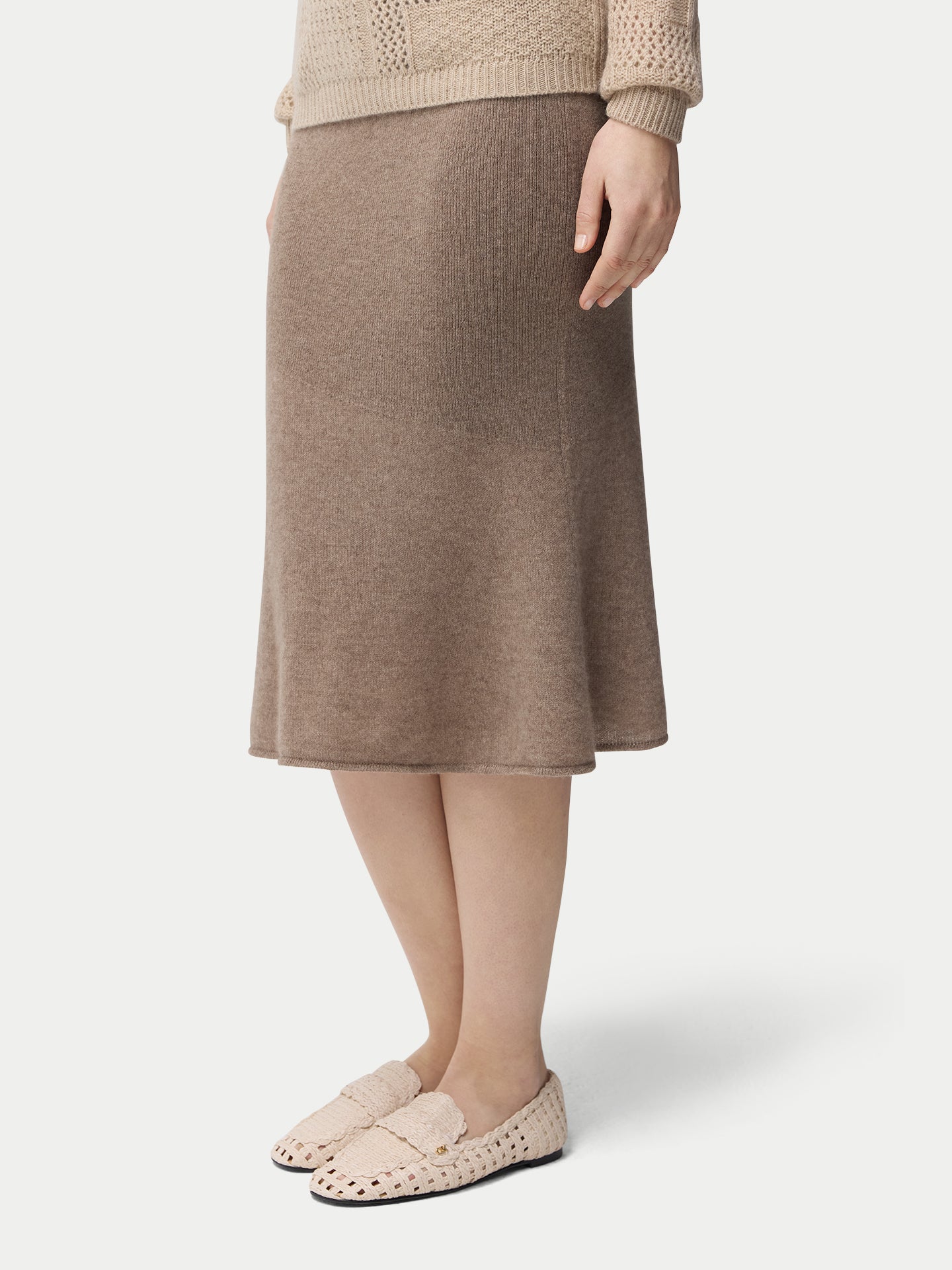 Women's Organic Jersey Knit Cashmere Skirt Taupe - Gobi Cashmere