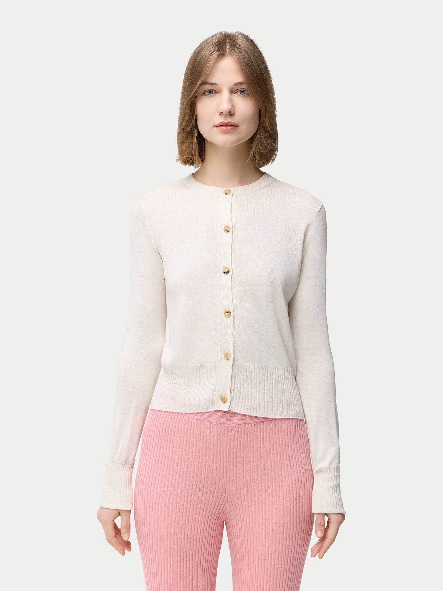 Women's Cashmere Silk Buttoned Cardigan Whisper White - Gobi Cashmere