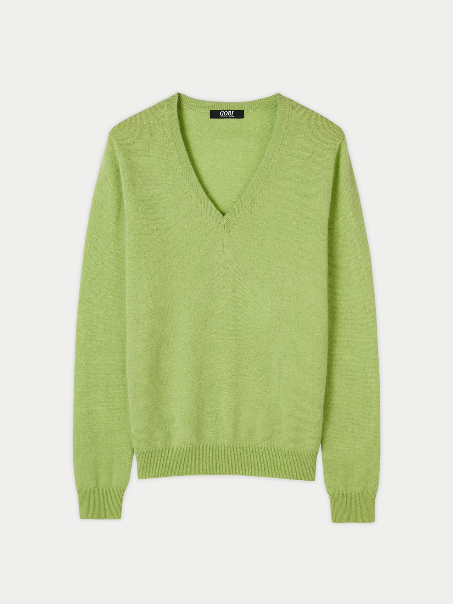 Women's Cashmere Basic V-Neck Jade Lime - Gobi Cashmere