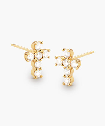Cross Stud Earrings - Gold