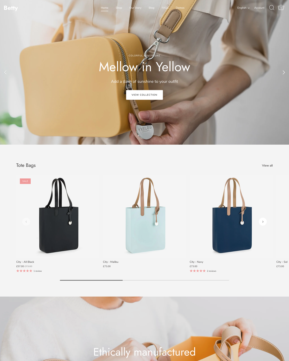 Desktop preview for Showcase in the "Betty" style